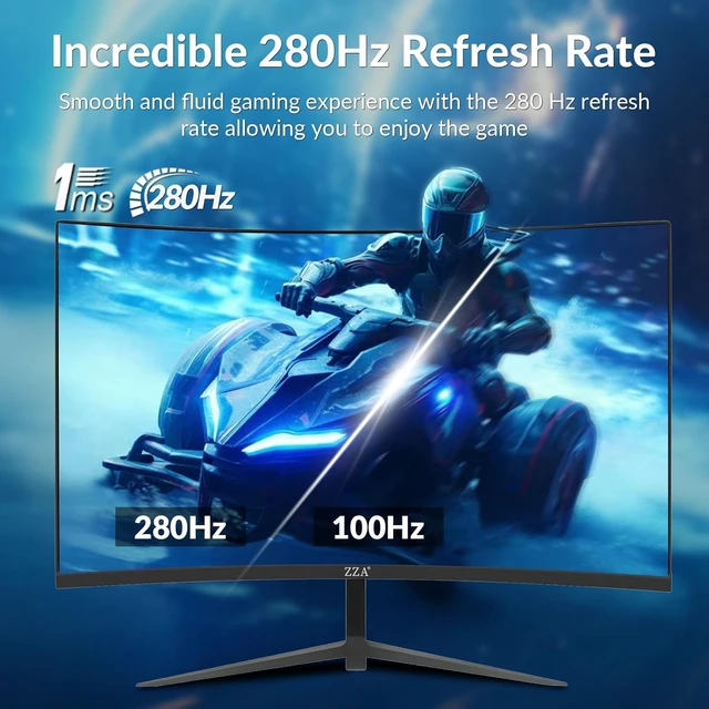 Alt view image 4 of 7 - 27 Inch Gaming Monitor 280Hz/240Hz FHD 1080P,Curved Monitor 1800R VA Screen,Monitor 27 Inch 4000:1 120% sRGB,1Ms,AMD FreeSync,HDR,Low Blue Light,HDMI DP,VESA Support, DP Cable Incl