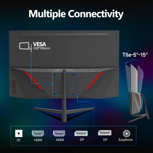 Alt view image 7 of 7 - 27 Inch Gaming Monitor 280Hz/240Hz FHD 1080P,Curved Monitor 1800R VA Screen,Monitor 27 Inch 4000:1 120% sRGB,1Ms,AMD FreeSync,HDR,Low Blue Light,HDMI DP,VESA Support, DP Cable Incl