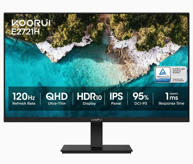 Main image of 27 Inch QHD (2560x1440) IPS HDR Ultra-Thin Computer Gaming Monitor, 120Hz Refresh Rate, DCI-P3 95%, FreeSync & G-Sync, 1ms MPRT, VESA 100x100mm, Tilt Adjustable for Game and Work, E2721H