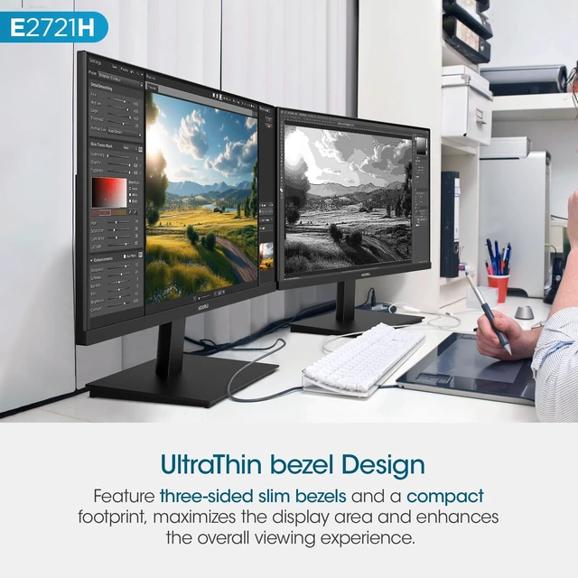 Alt view image 2 of 7 - 27 Inch QHD (2560x1440) IPS HDR Ultra-Thin Computer Gaming Monitor, 120Hz Refresh Rate, DCI-P3 95%, FreeSync & G-Sync, 1ms MPRT, VESA 100x100mm, Tilt Adjustable for Game and Work, E2721H