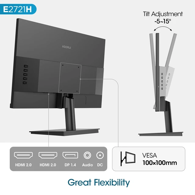 Alt view image 7 of 7 - 27 Inch QHD (2560x1440) IPS HDR Ultra-Thin Computer Gaming Monitor, 120Hz Refresh Rate, DCI-P3 95%, FreeSync & G-Sync, 1ms MPRT, VESA 100x100mm, Tilt Adjustable for Game and Work, E2721H