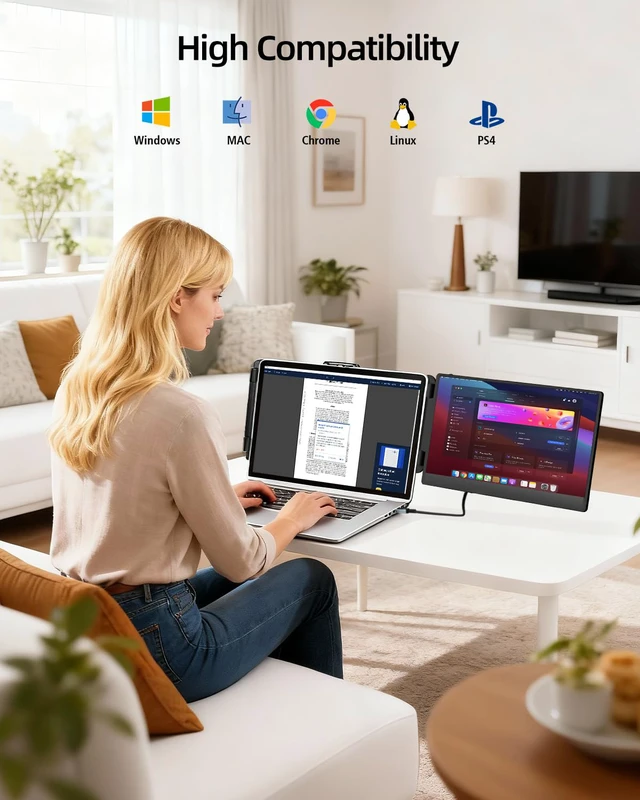 Alt view image 5 of 7 - Laptop Screen Extender, 14" FHD 1080P IPS Dual Laptop Monitor Extender, Plug n Play Portable Travel Monitor for Laptops 13.3"-17" with HDMI/USB-A/Type-C, Compatible with Windows Mac Chrome Android