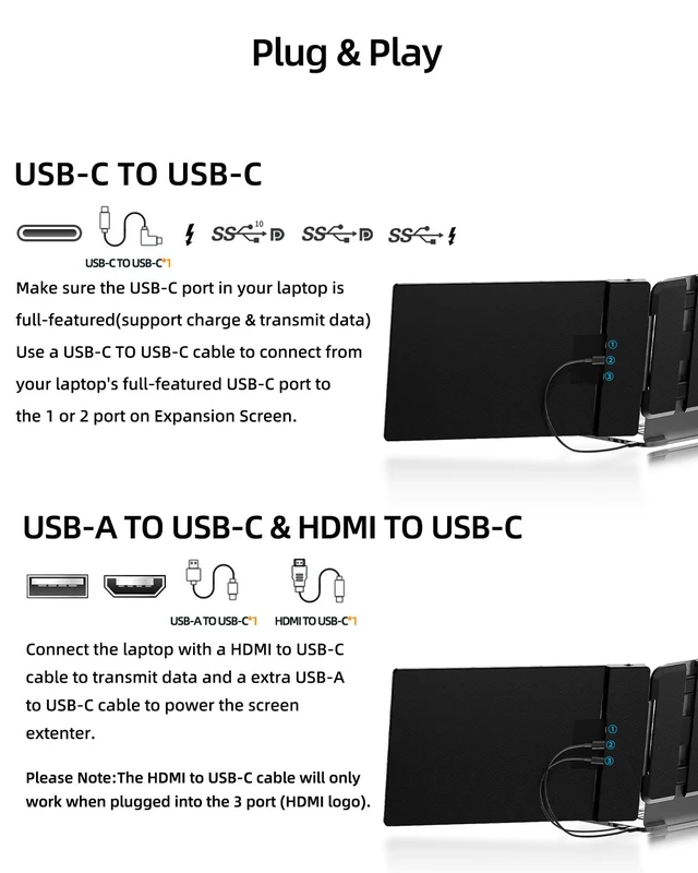 Alt view image 7 of 7 - Laptop Screen Extender, 14" FHD 1080P IPS Dual Laptop Monitor Extender, Plug n Play Portable Travel Monitor for Laptops 13.3"-17" with HDMI/USB-A/Type-C, Compatible with Windows Mac Chrome Android