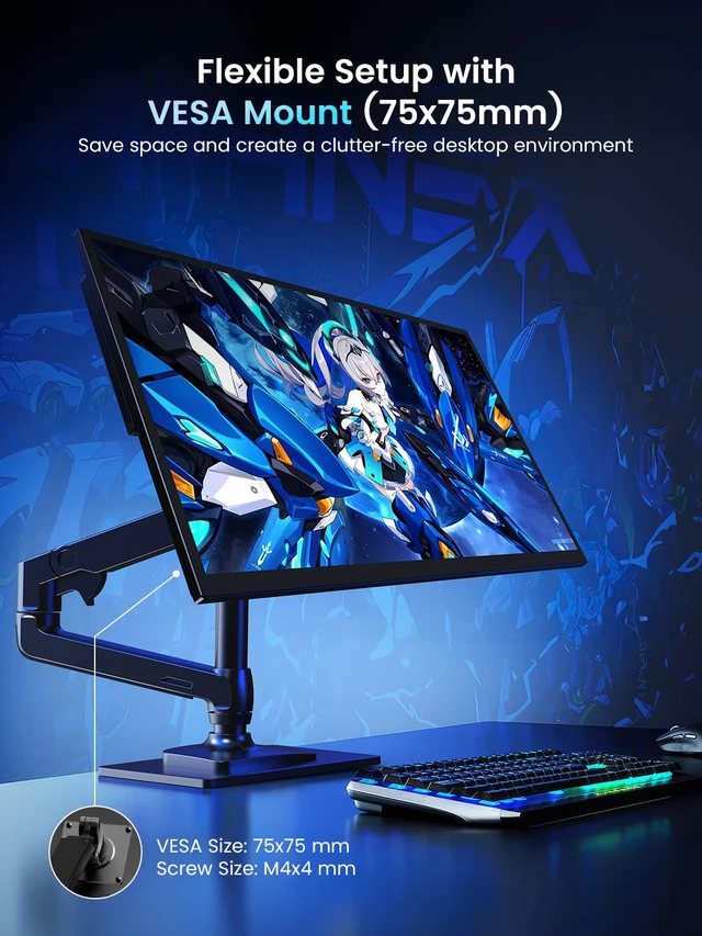 Alt view image 6 of 7 - Portable Monitor 18.5 inch 120HZ 125% sRGB 1080P w/VESA & Stand, Large Portable Monitor FreeSync IPS HDR Gaming Display, HDMI USB C Travel Second Screen for Laptop MacBook