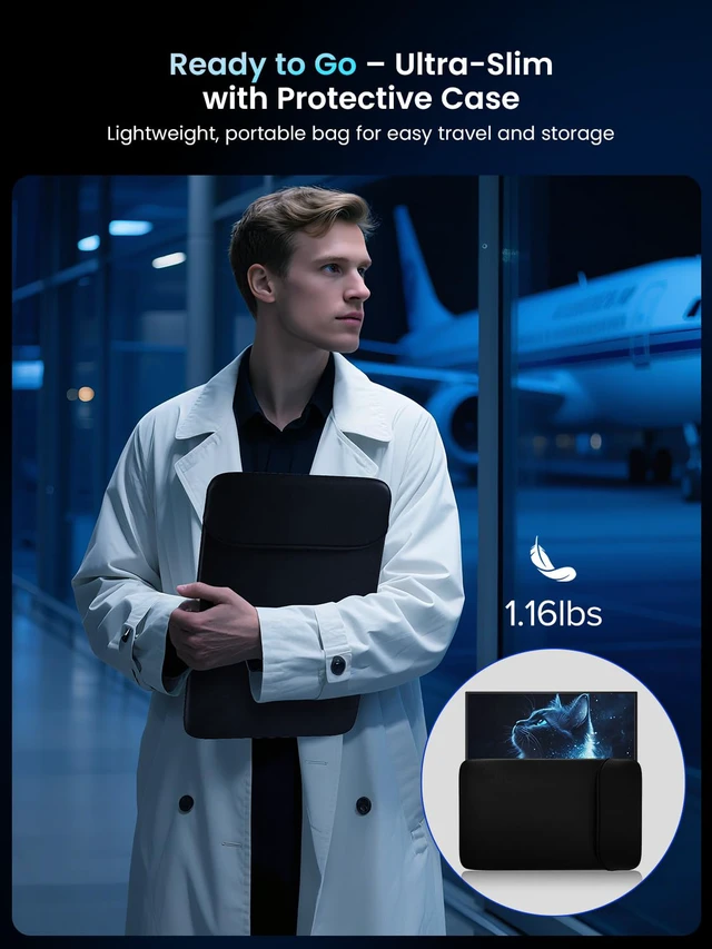 Alt view image 7 of 7 - Portable Monitor 18.5 inch 120HZ 125% sRGB 1080P w/VESA & Stand, Large Portable Monitor FreeSync IPS HDR Gaming Display, HDMI USB C Travel Second Screen for Laptop MacBook