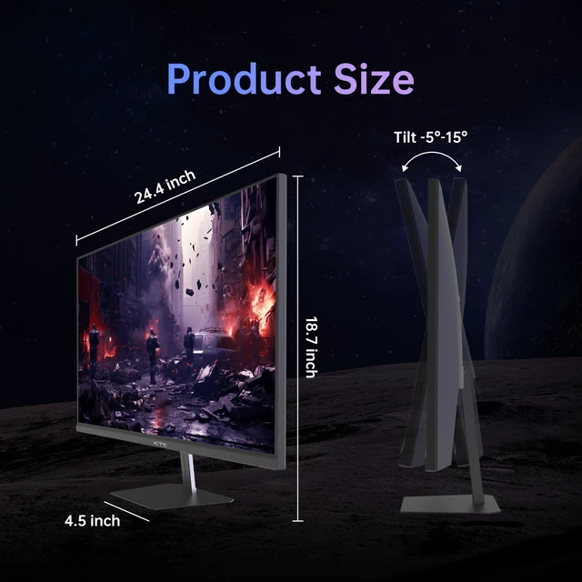 Alt view image 6 of 7 - 24.5 Inch Gaming Monitor, 180Hz (Up to 200Hz) Monitor FHD, Fast IPS 1080P 1ms, 128% sRGB HDR10, Adaptive Sync, HDMI DP, VESA Tilt Adjustable for Xbox PS5 Switch, H25T7