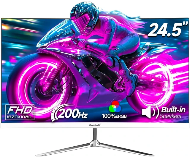 Main image of Gaming Monitor 24.5 Inch 200Hz Built-in Speakers, 180hz PC Monitor FHD 1080P Frameless Computer Monitors, VA,sRGB 100%, DisplayPort, HDMI, Eye Care, Wall Mount Compatible (White)