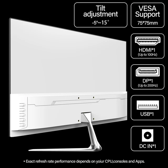 Alt view image 4 of 7 - Gaming Monitor 24.5 Inch 200Hz Built-in Speakers, 180hz PC Monitor FHD 1080P Frameless Computer Monitors, VA,sRGB 100%, DisplayPort, HDMI, Eye Care, Wall Mount Compatible (White)