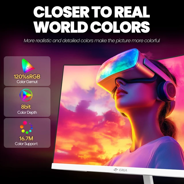 Alt view image 3 of 7 - 24" Curved Gaming Monitor, 165Hz/200Hz Computer Monitor, FHD 1920x1080, 120% sRGB, AMD FreeSync, Blue Light Filter, for Gaming & Office, Wall Mountable- White