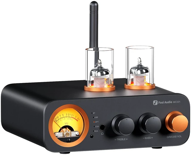 Main image of MC331 Tube Integrated Amplifier with DAC, 2 Channel Home Audio Stereo Power Amp for HiFi Bookshelf Speakers/3.5mm Headphones, Vintage VU Meter Preamp with Bluetooth and USB/Opt/Coax/RCA