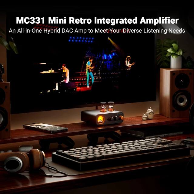 Alt view image 2 of 4 - MC331 Tube Integrated Amplifier with DAC, 2 Channel Home Audio Stereo Power Amp for HiFi Bookshelf Speakers/3.5mm Headphones, Vintage VU Meter Preamp with Bluetooth and USB/Opt/Coax/RCA