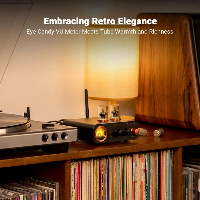 Alt view image 4 of 4 - MC331 Tube Integrated Amplifier with DAC, 2 Channel Home Audio Stereo Power Amp for HiFi Bookshelf Speakers/3.5mm Headphones, Vintage VU Meter Preamp with Bluetooth and USB/Opt/Coax/RCA