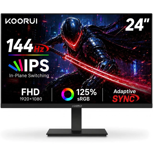 Main image of 24 Inch Gaming Monitor 144Hz Full HD 1920 x 1080p IPS Ultra-Slim Display with HDMI VGA, Adaptive Sync, 99% SRGB, VESA 100x100mm, Eye Care, Tilt, HDMI 2.0, Black, E2411K