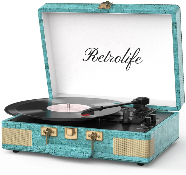 Main image of Record Player 3 Speed Bluetooth Portable Suitcase Vinyl Player with Built-in Speakers Turntable Enhanced Audio Sound PU Leather Vintage