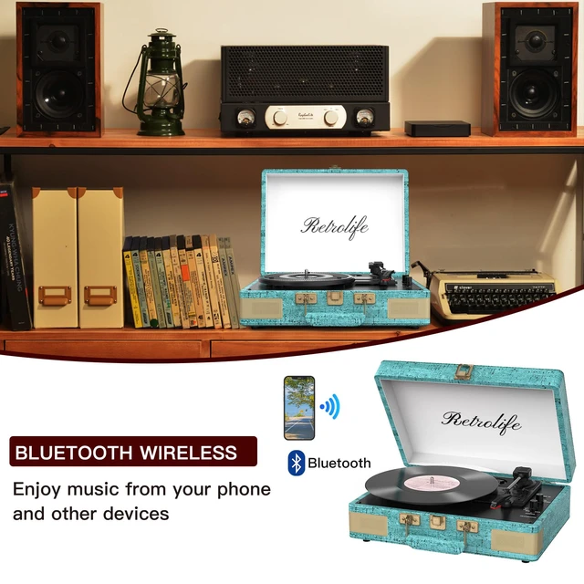 Alt view image 2 of 4 - Record Player 3 Speed Bluetooth Portable Suitcase Vinyl Player with Built-in Speakers Turntable Enhanced Audio Sound PU Leather Vintage