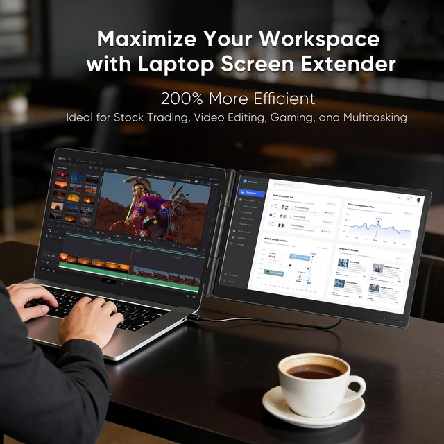 Alt view image 3 of 7 - Laptop Screen Extender, 14" FHD 1080P Dual Screen Monitor for Laptop Ultra-Light Portable Monitor with USB-C/HDMI, Plug & Play for Windows/Mac/Chrome/Android