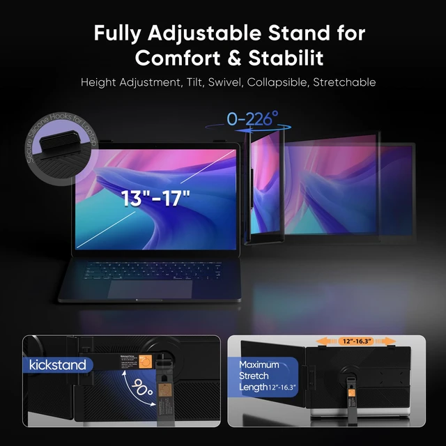 Alt view image 5 of 7 - Laptop Screen Extender, 14" FHD 1080P Dual Screen Monitor for Laptop Ultra-Light Portable Monitor with USB-C/HDMI, Plug & Play for Windows/Mac/Chrome/Android