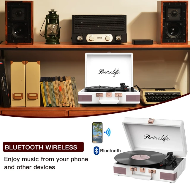 Alt view image 2 of 4 - Record Player 3 Speed Bluetooth Portable Suitcase Vinyl Player with Built-in Speakers Turntable Enhanced Audio Sound PU Leather Vintage Turntable