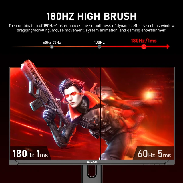 Alt view image 2 of 7 - 27 inch 2K QHD(2560×1440) PC Screen, 180Hz Gaming Monitor, 1ms Without Bezel, FreeSync,100% sRGB, 178° Wide Viewing Angle, HDMI2.0DisplayPort, 75 * 75MM Wall Mount Compatible - Black