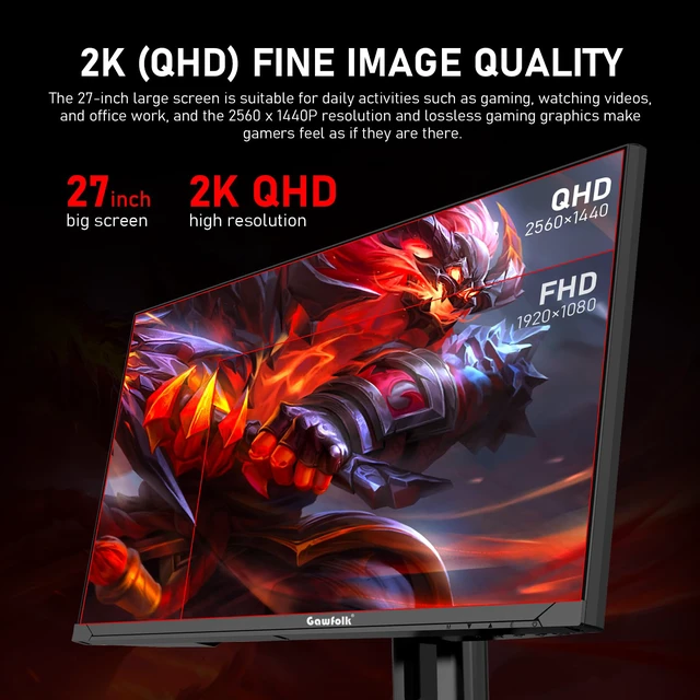 Alt view image 3 of 7 - 27 inch 2K QHD(2560×1440) PC Screen, 180Hz Gaming Monitor, 1ms Without Bezel, FreeSync,100% sRGB, 178° Wide Viewing Angle, HDMI2.0DisplayPort, 75 * 75MM Wall Mount Compatible - Black