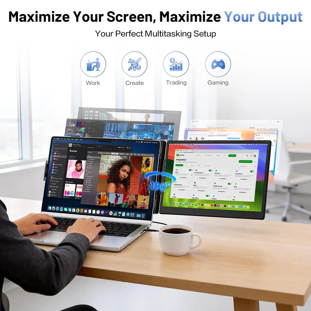 Alt view image 3 of 7 - Laptop Screen Extender, 14 FHD 1080P Portable Monitor for Laptop with 100% sRGB, Dual Screen Extender for Laptop 1317.3, Plug & Play External Monitor, Business Travel & Home Office
