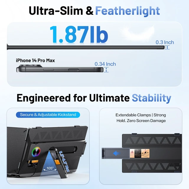Alt view image 4 of 7 - Laptop Screen Extender, 14 FHD 1080P Portable Monitor for Laptop with 100% sRGB, Dual Screen Extender for Laptop 1317.3, Plug & Play External Monitor, Business Travel & Home Office