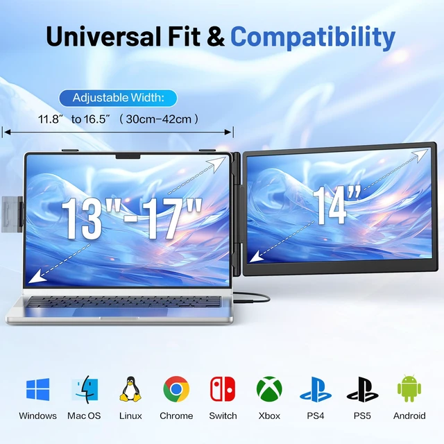 Alt view image 7 of 7 - Laptop Screen Extender, 14 FHD 1080P Portable Monitor for Laptop with 100% sRGB, Dual Screen Extender for Laptop 1317.3, Plug & Play External Monitor, Business Travel & Home Office