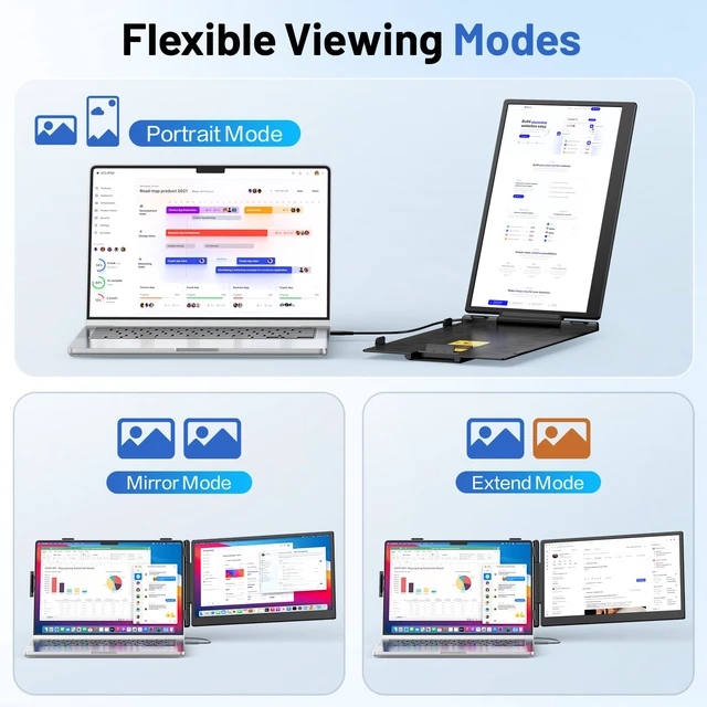 Alt view image 6 of 7 - Laptop Screen Extender, 14 FHD 1080P Portable Monitor for Laptop with 100% sRGB, Dual Screen Extender for Laptop 1317.3, Plug & Play External Monitor, Business Travel & Home Office