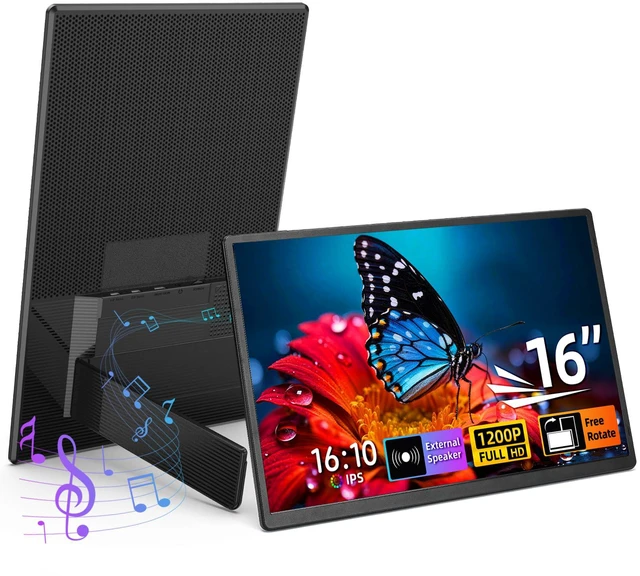 Main image of Portable Monitor 16" 1200P FHD Laptop Screen Extender, Horizontal Vertical Monitors with External Speakers, 100% sRGB Plug & Play Computer Gaming Travel Second Screen for Wins Mac Phone PS5 Xbox