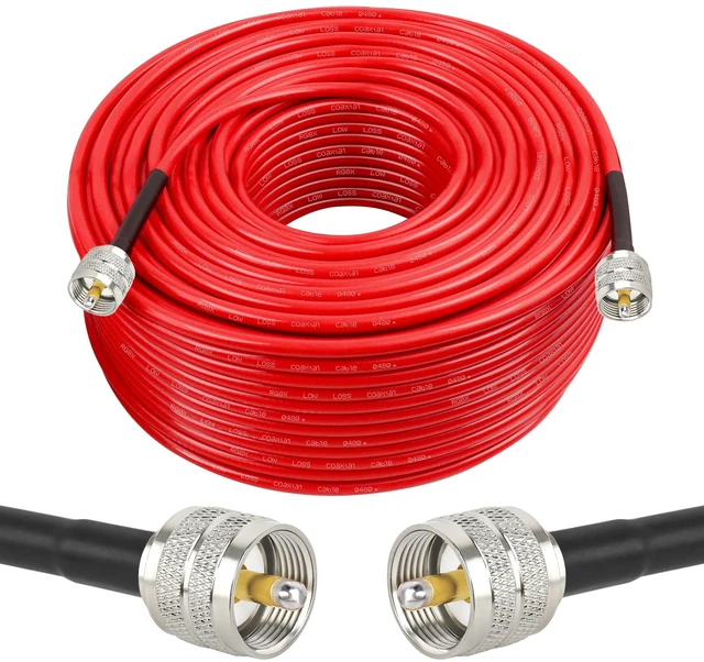 Main image of RG8X Coaxial Cable 200ft,CB Coax Cable,UHF PL259 Male to Male Low Loss CB Antenna Cable 50 Ohm for HAM Radio,Antenna Analyzer,Dummy Load,SWR Meter,Red