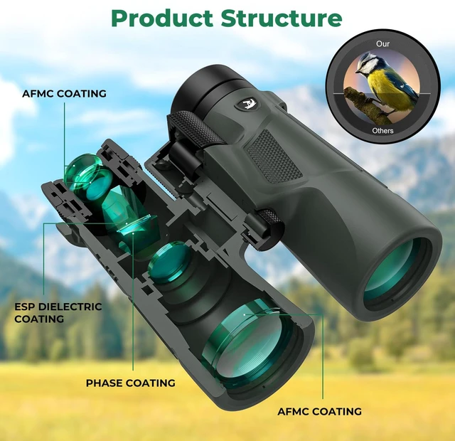 Alt view image 2 of 4 - 10X42 HD Binoculars for Adults with Phone Adapter, High Power Binoculars with BAK4 Prism and FMC Lens, Waterproof Binocular for Bird Watching Hunting Traveling Outdoor Sports