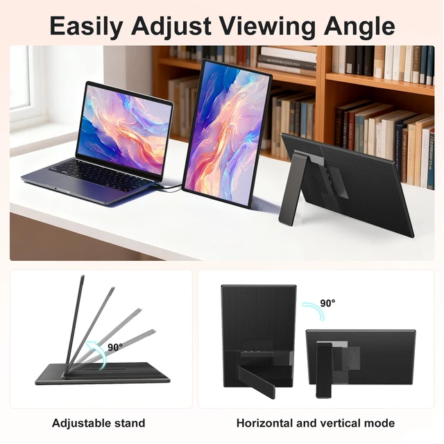Alt view image 4 of 7 - Portable Monitor 16" 1200P FHD Laptop Screen Extender, Horizontal Vertical Monitors with External Speakers, 100% sRGB Plug & Play Computer Gaming Travel Second Screen for Wins Mac Phone PS5 Xbox