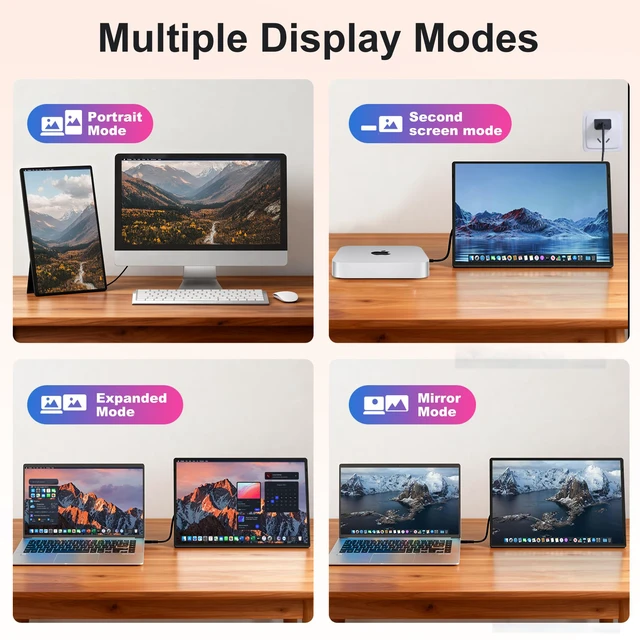 Alt view image 7 of 7 - Portable Monitor 16" 1200P FHD Laptop Screen Extender, Horizontal Vertical Monitors with External Speakers, 100% sRGB Plug & Play Computer Gaming Travel Second Screen for Wins Mac Phone PS5 Xbox