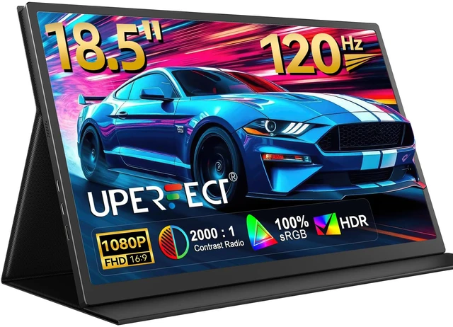 Main image of Portable Monitor 18.5" 120HZ 125% sRGB Portable Laptop Monitor w/VESA & Stand, FreeSync HDR Gaming Monitor, 350Nits USB-C & MINI HDMI Travel Second Screen for Laptop, PC, Game Consoles