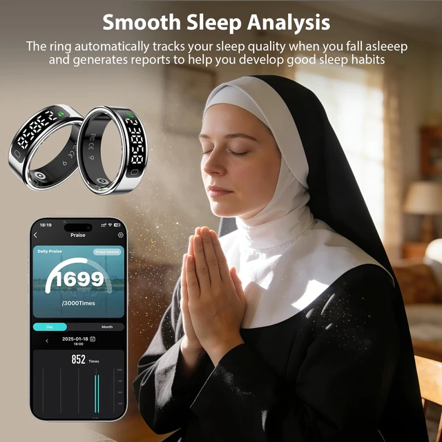Alt view image 7 of 7 - Smart Ring for Women for Men,Fitness Tracker Ring with Monitors Heart Rate,Blood Oxygen,Sleep,Stress and 60 Health Metrics(Sliver, 10)