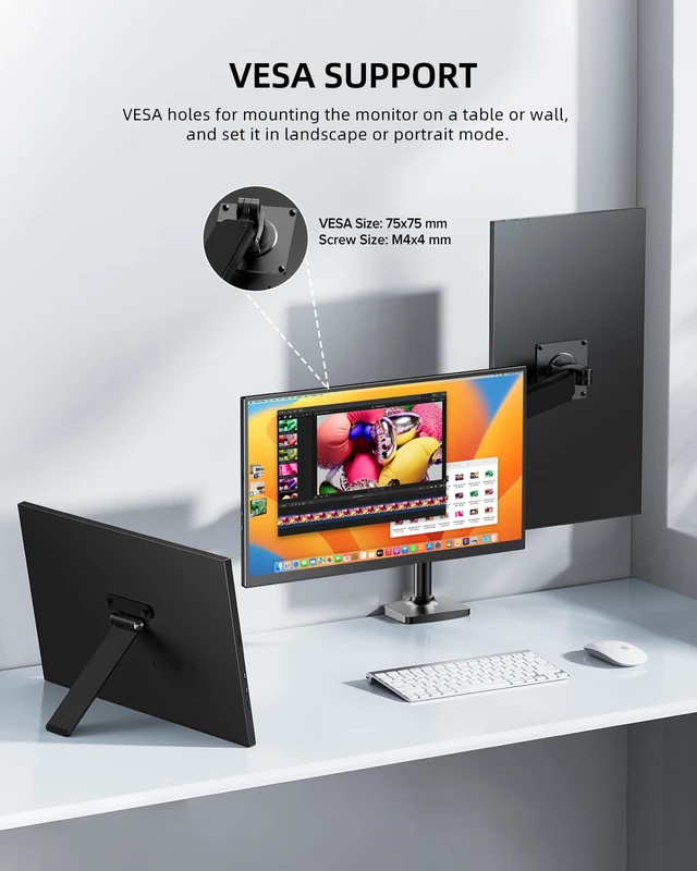 Alt view image 7 of 7 - Portable Monitor 18.5" 120HZ 125% sRGB Portable Laptop Monitor w/VESA & Stand, FreeSync HDR Gaming Monitor, 350Nits USB-C & MINI HDMI Travel Second Screen for Laptop, PC, Game Consoles