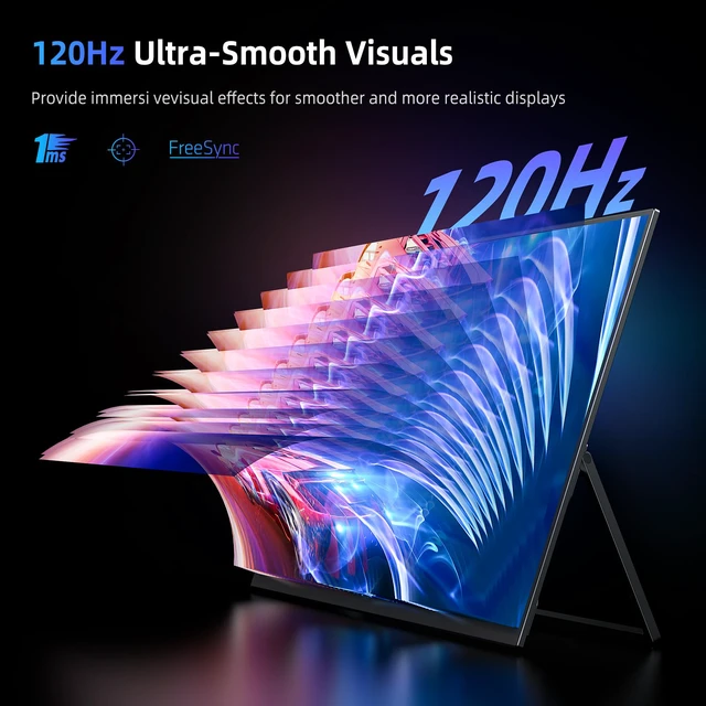 Alt view image 3 of 7 - Portable Monitor 18.5 | 120HZ 1ms Gaming Monitor | 125% sRGB | FreeSync, HDR | 350Nits | USB-C & MINI HDMI | VESA & Stand | Large Travel External Second Screen for Laptop, Computer, Game Consoles