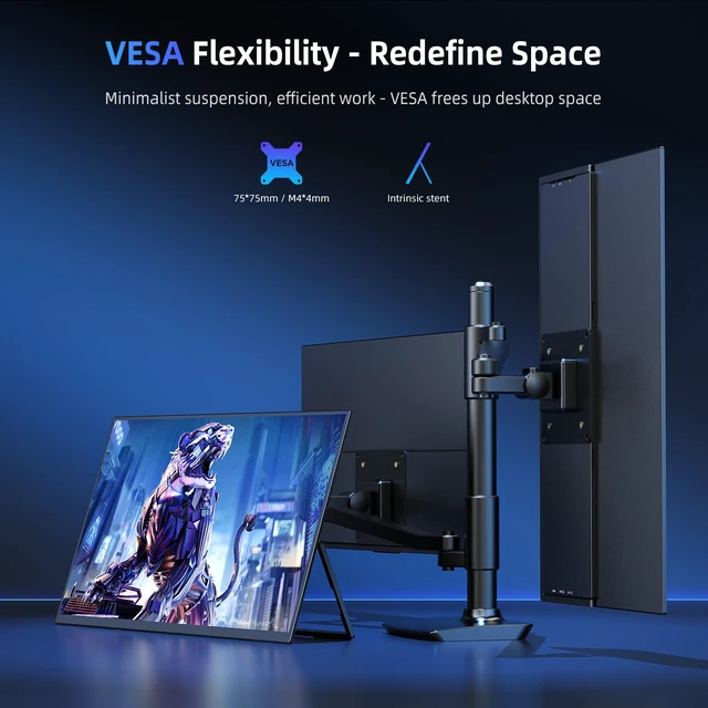 Alt view image 4 of 7 - Portable Monitor 18.5 | 120HZ 1ms Gaming Monitor | 125% sRGB | FreeSync, HDR | 350Nits | USB-C & MINI HDMI | VESA & Stand | Large Travel External Second Screen for Laptop, Computer, Game Consoles