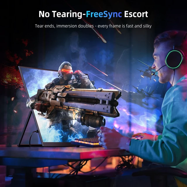 Alt view image 5 of 7 - Portable Monitor 18.5 | 120HZ 1ms Gaming Monitor | 125% sRGB | FreeSync, HDR | 350Nits | USB-C & MINI HDMI | VESA & Stand | Large Travel External Second Screen for Laptop, Computer, Game Consoles