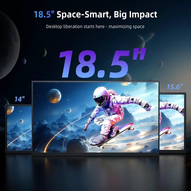 Alt view image 2 of 7 - Portable Monitor 18.5 | 120HZ 1ms Gaming Monitor | 125% sRGB | FreeSync, HDR | 350Nits | USB-C & MINI HDMI | VESA & Stand | Large Travel External Second Screen for Laptop, Computer, Game Consoles