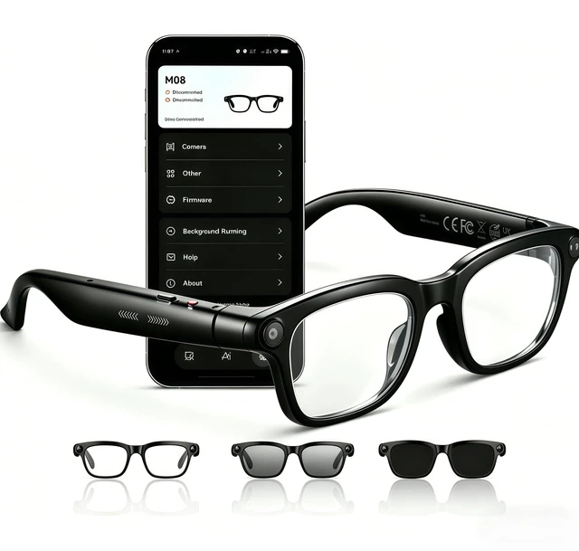 Main image of AI Smart Glasses with Camera, 8MP & 4K, Black | Open Ear Audio, Real-time Translation & AI Recognition, UV400 Lens, IP65 Waterproof, For Runners, Skaters & Business users