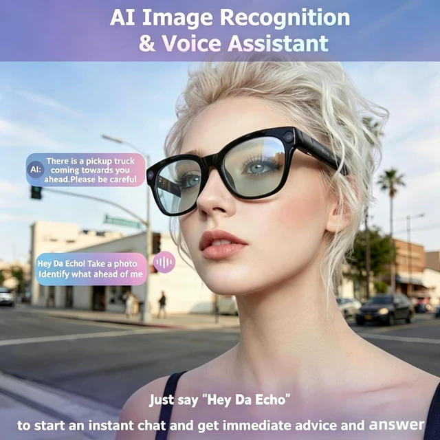 Alt view image 5 of 7 - AI Smart Glasses with Camera, 8MP & 4K, Black | Open Ear Audio, Real-time Translation & AI Recognition, UV400 Lens, IP65 Waterproof, For Runners, Skaters & Business users