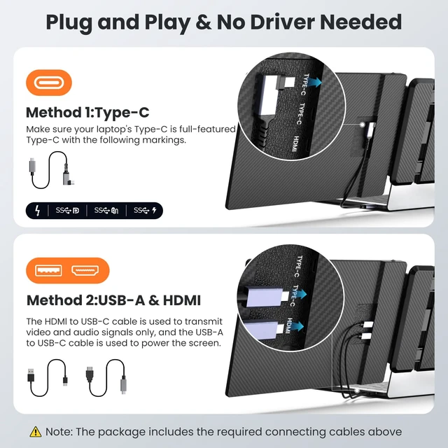 Alt view image 5 of 7 - Laptop Screen Extender 14-inch, 1080P FHD Portable Monitor, Type-C/HDMI/USB-A Plug & Play, Laptop Monitor Extender fits Laptops with Screen up to 15.35" Wide, Compatible with Windows, Mac, Chrome