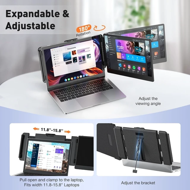 Alt view image 6 of 7 - Laptop Screen Extender 14-inch, 1080P FHD Portable Monitor, Type-C/HDMI/USB-A Plug & Play, Laptop Monitor Extender fits Laptops with Screen up to 15.35" Wide, Compatible with Windows, Mac, Chrome
