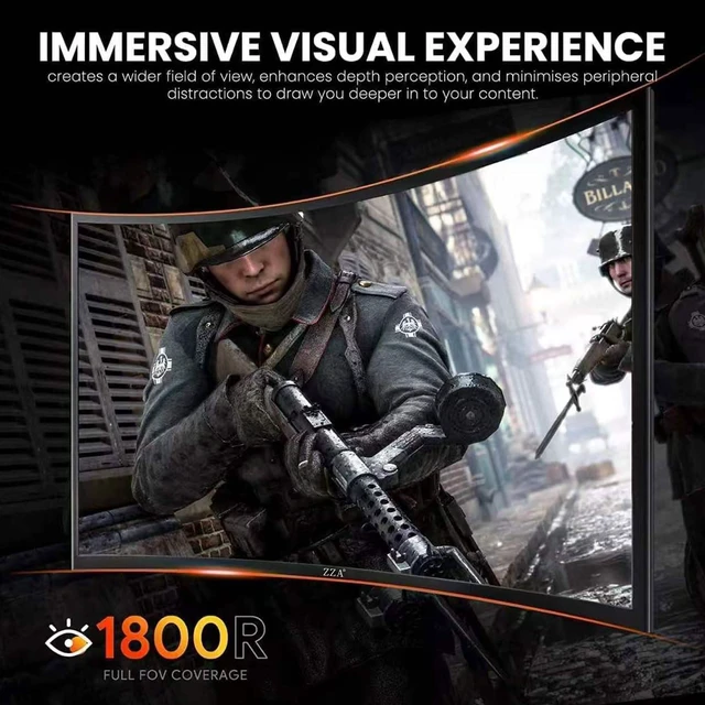Alt view image 7 of 7 - 27 Inch Curved Gaming Monitor 200Hz|180Hz|144HZ 1ms FHD 1080P Computer Screen FreeSync|130% sRGB|HDR|Low Blue Light|HDMI DP Ports|VESA Mount|Metal Stand