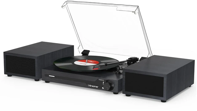 Main image of Vinyl Record Player with Speakers,Bluetooth Portable Turntable for Vinyl Records,Phonograph LP Player with 3 Speed USB RCA in Vintage Black
