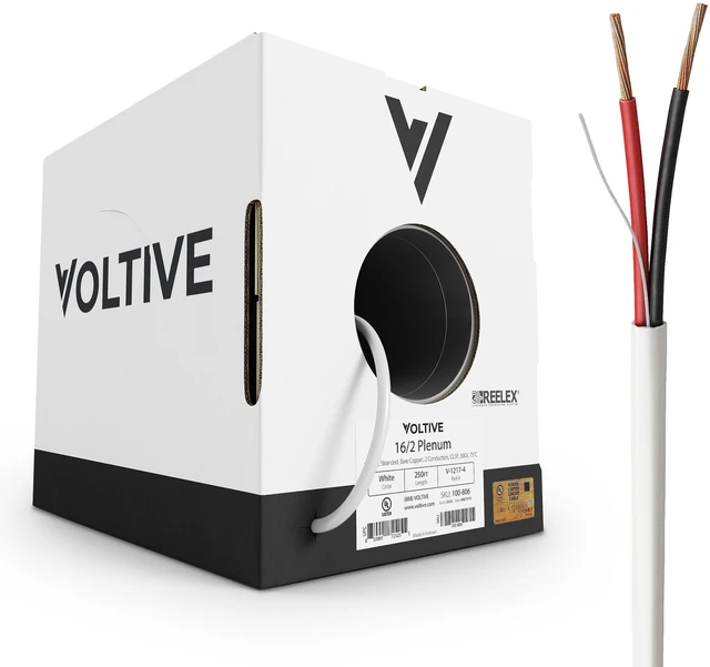 Main image of 16/2 Speaker Wire, Plenum CL3P, White, 250ft - 16AWG, 2 Conductors, Stranded Oxygen-Free Copper, UL Listed - V-1217-4