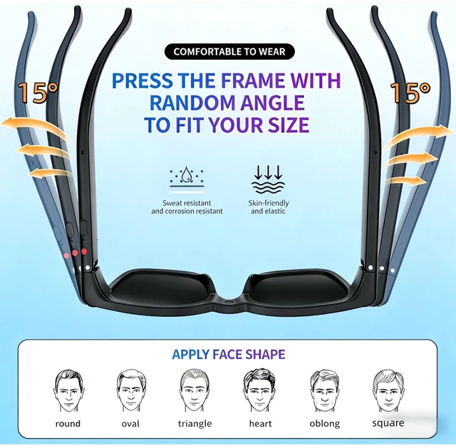 Alt view image 6 of 7 - AI Smart Glasses with Camera, 8MP & 4K, Black | Open Ear Audio, Real-time Translation & AI Recognition, UV400 Lens, IP65 Waterproof, For Runners, Skaters & Business users