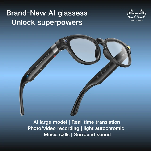 Alt view image 3 of 7 - AI Smart Glasses with Camera, 4K Video Recording Sunglasses with Audio, Real-Time Translation & Object Recognition, Bluetooth Smart Eyewear withVoice Assistant (Black)