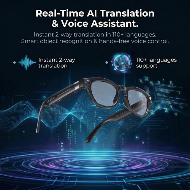 Alt view image 4 of 7 - AI Smart Glasses with Camera, 4K Video Recording Sunglasses with Audio, Real-Time Translation & Object Recognition, Bluetooth Smart Eyewear withVoice Assistant (Black)